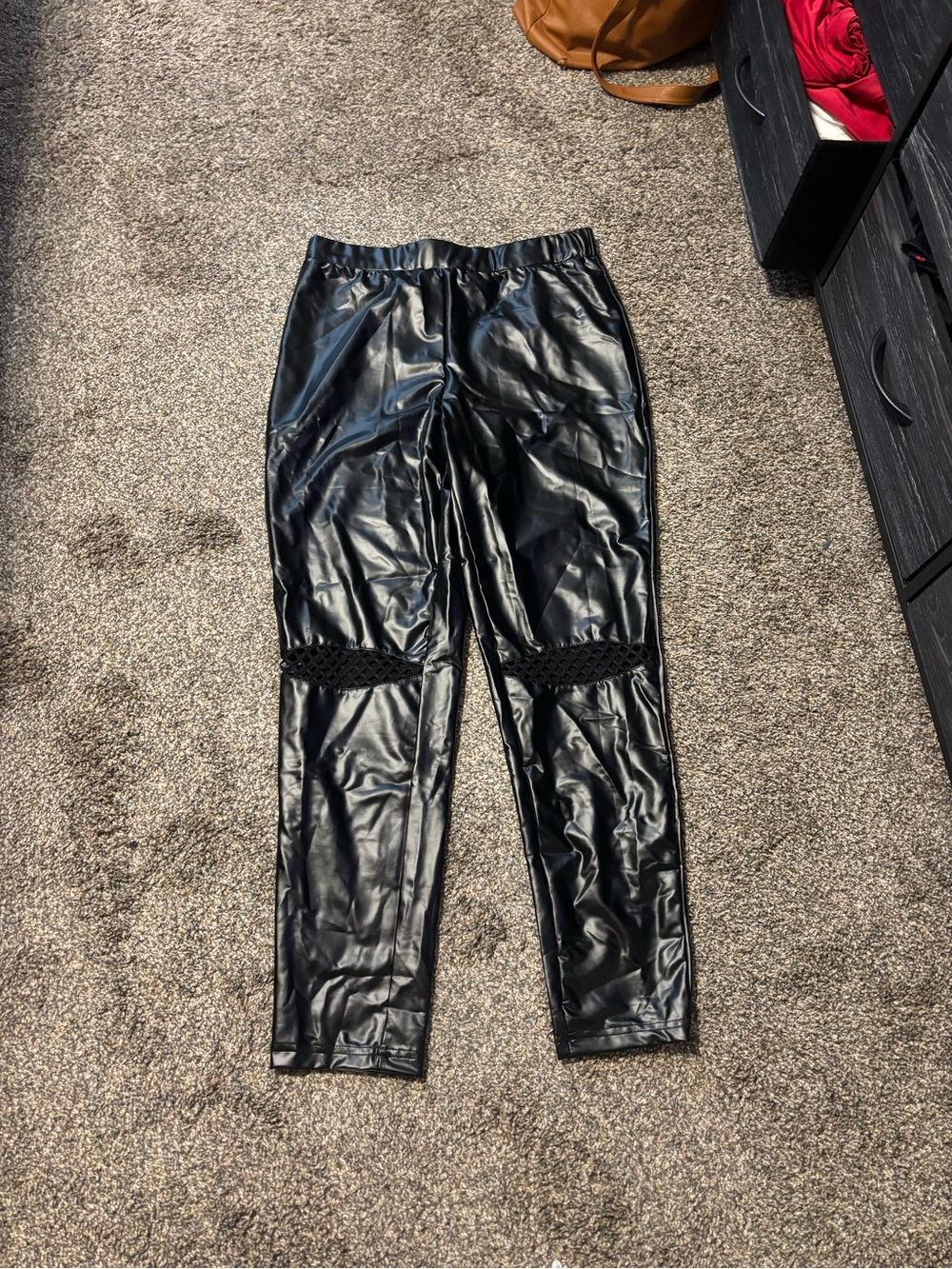 SHEIN Black Faux Leather leggings with Knit Knee Detail